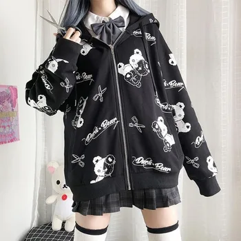 Gothic Sieviešu Krekls Melns Zip Up Pelēkā Vārna Modes Rudens Ziemas Drēbes Sievietēm, Hoodies Korejas Garām Piedurknēm Emo Pulovers