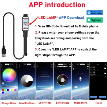 Bluetooth APP 24Keys Tālvadības pulti, LED Gaismas joslas 2835 RGB 5V USB, Sinhronizēt Mūziku, Krāsu, Elastīga Apdare BackLight Lampa, Istabā TV