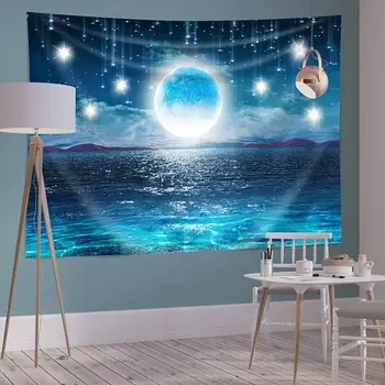 Zvaigžņotā Debess Okeāna Mēness un Zvaigznes Gobelēns Sienas Karājas Audums Mājas 3D Kosmisko Galaktiku Telpa