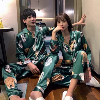 Jauns Satīna Vasarā Pāris Sleepwear Vīrieši Sievietes Ērts Pidžamas Komplekts Dienas Pijama Salds Homewear Romantisku Mīļotājiem Gadījuma Pyjama