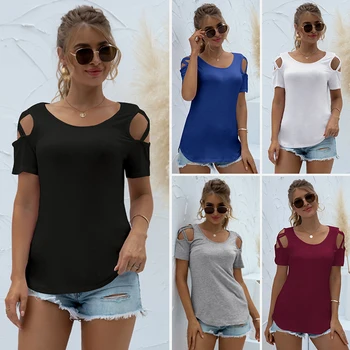 Vasaras Sieviešu Apaļu Kakla T-Krekls Sievietēm Zaudēt Gadījuma tīrtoņa Krāsu Īsām Piedurknēm Off-Plecu Sieviešu Top t-Krekls