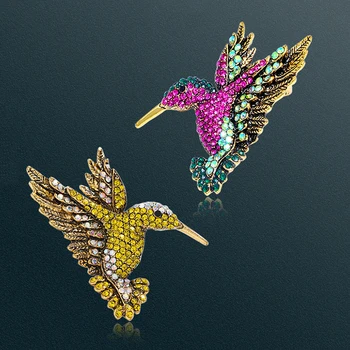 Krāsains Rhinestone Kolibri Broša Dzīvnieku Piespraudes Sievietēm Korejas Modes Aksesuāri Factory Direct Vairumtirdzniecība