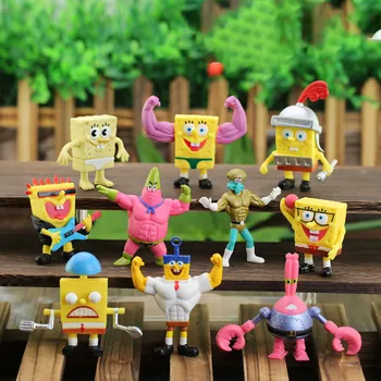 10Pcs/Set Spongebobs Lelle, Rotaļlieta Modelis Skatuves Blind Lodziņā Q Versija Anime Multfilmu Gudrs PVC Skaitļi, Rotaļlietas, Lelles Dāvanu Bērniem Dāvanu