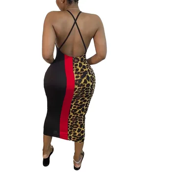 Cutubly Backless Sexy Izdilis Kleita Bez Piedurknēm Cami Siksna Midi Kleita Sievietēm Leopard Krāsu Salikuma Slim Modes Kleita