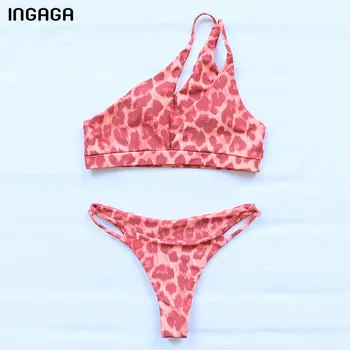 INGAGA Leopard Bikini Sieviešu Peldkostīmi Izgriezt Peldkostīmi Sievietēm Viena Pleca, Biquini Sandales peldkostīms Ir 2021. Push Up Beachwear