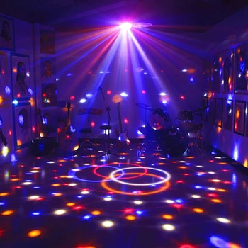 Skaņas Aktivizēta, Rotējošas Disko Bumbu Lāzera Gaismas Projektora Lampa Puse RGB LED DJ Skatuves Gaismas Krāsains Burvju Bumbu Nakts Gaisma