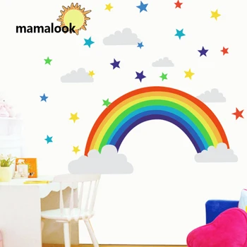 Karikatūra varavīksnes zvaigznes Sienas Uzlīmes bērniem telpām Dzīvojamā istaba guļamistaba rotājumi Fona Krāsu Sienas Bērnu pirmsskolas uzlīmes