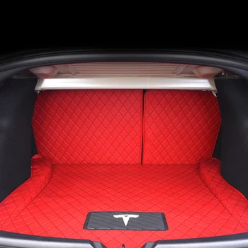 Auto Trunk Boot Paklājiņš, Kravas Starplikas Aizsardzības Spilventiņu Tesla Model 3 Ādas Apdari Auto Dekorēšana Accessorie Black Red