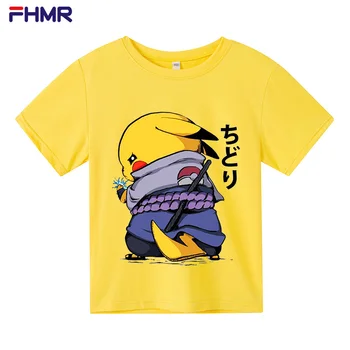 Ir 2021. Vasaras Pikachu Print T-krekls Pokemon Bērnu Animācijas Harajuku Fashion Īsām piedurknēm Gadījuma Bērnu Top tee Bērniem
