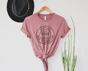 Vintage 1981 40 gadu Jubileju, Krekls Puse Harajuku Sieviešu Apģērbu Kokvilnas Smieklīgi Vēstuli, Sieviešu T-krekls ar Īsām Piedurknēm Top Tees goth