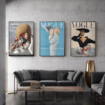 Vogue Žurnāla Vāka Plakātu Ziemeļvalstu Retro Modes Sieviete Mākslas Audekls Gleznošanai Mājas Dekorēšana Dzīvojamā Istaba Guļamistaba Sienas Attēlu