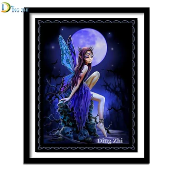 Mājas Dekori Mozaīkas Dāvanu 5D Diy Dimanta Krāsošana Butterfly Fairy Pilnu Kvadrātveida/Apaļā Dimanta Izšuvumi Gotikas Mākslas Meitene Un Galvaskausa