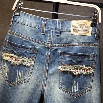 Vīriešu vasaras džinsa bikses personības dizainers izsisto caurumu tendence zīmolu apģērbu jauniešu modes taisni kokvilnas gadījuma šorti