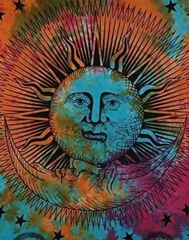 Psychedelic Saule, Mēness Tie Krāsošanas Mandala Gobelēns Hipiju Hippy Debess Sienas Karājas Indijas Bohēmijas Gobelēni Boho Sienas Dekori