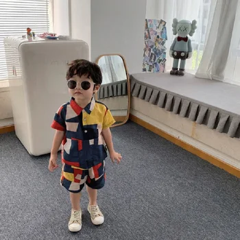Bērnu Meitene Zēnu Kokvilnas Apģērbu Komplekts Ģeometriskā Krekls+Šorti 2GAB Vasaras Zīdaiņu Bērnu Apģērbu Komplekts Apģērbs, Bērnu Apģērbs, Tērps 1-10Y