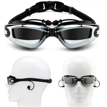 Profesionālu Peldēšanas Aizsargbrilles, ausu aizbāžņi Electroplate Ūdensizturīgs Peldēšanas Brilles Pieaugušo Siliconeanti miglas Vīriešiem, Sievietēm, Optisko Briļļu