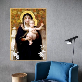 Slaveno Mākslas darbu Madonna lilijas Eļļas gleznas Uz Audekla Plakāti un Izdrukas Classic Sienas Art Attēlus viesistaba, Mājas Dekoru