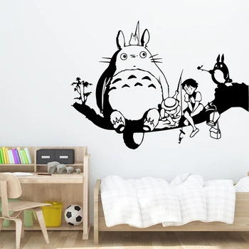 Krāsains Totoro karikatūra Sienas Mākslas Uzlīme Mūsdienu Sienas Uzlīmes Citātus Vinila Uzlīmes Zēniem Guļamistaba Uzlīmes Mākslas Decal
