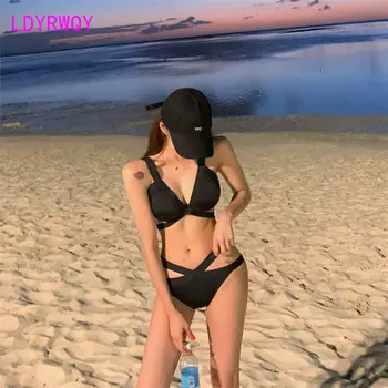 LDYRWQY Dienvidkorejas jaunā vasaras 2021 modes slim, sexy sadalīt ķermeņa melns bikini peldkostīms Sievietēm Poliesteris