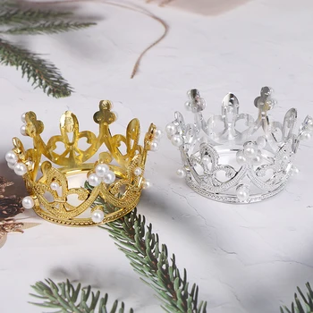 1 Sudraba, Zelta Krāsā Mini Crown Kūka Topper Kristāla Pērle Tiara Bērniem, Matu Rotas, Kāzu Dzimšanas Dienas Svinības Apdare Karstā