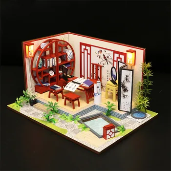 Diy Leļļu nams Miniatūra leļļu Namiņš Roku Lelle, Mājas mēbeles, Mēbeles Puzzle Salikt 3D Miniaturas Modelis Rotaļlietas Bērniem Dāvanu S921