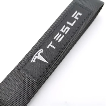 VEHICAR Auto Neilona Auduma Atslēga, Gredzena Atslēga, Ķēdes, Piekabe, jostu Tesla Logo Emblēma Keychain Virves Siksniņa Vīriešu Aksesuāri
