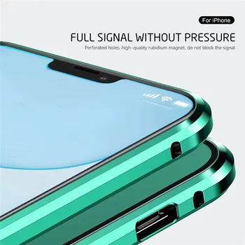 360 Metāla Magnētiskās Tālrunis Lietā Par iPhone 11 Pro Max Lietā Par iPhone XR-X XS Max 6S 6 7 8 Plus Dubultā Sānu, Rūdīta Stikla Vāks
