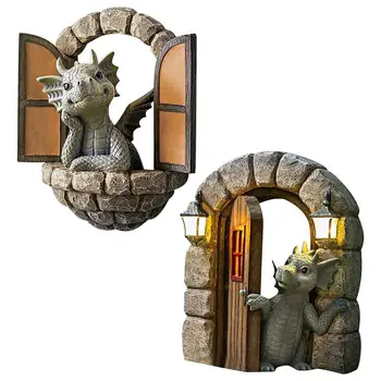 Jaunu Cute Pūķis Ārā Pa Durvīm, Dārzs Sveķu Statuja Pagalmā Mākslas Zālienu Apdare Dragon Skulptūru Zālienu Sienas Eglītes Rotājumu Dekorēšanai