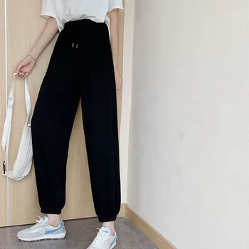 Treniņbikses Sieviešu Drēbes Bikses Streetwear 2021. Gada Vasaras Modes Korejiešu Stilā, Plaša Kāju Harajuku Baggy Melnā Augstu Vintage Starām.