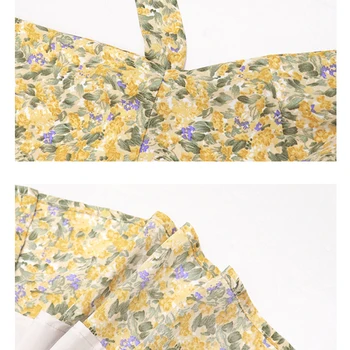 Korejas Vasaras Jaunās Drukas Šifona Kleita Vintage Temperment Ziedu Saites Kleitas ar Īsām Piedurknēm Slim līniju Gadījuma Mini Kleitas Sieviete