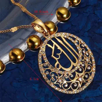 24k Zelta Krāsu Kristāla Musulmaņiem Allahs Kulons, Kaklarota, arābu Islāma Moderns Rhinestone Ķēdes Rotaslietas