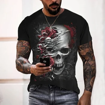 Vīriešu T-Krekls Ar 3d Iespiesti Galvaskauss Un Garlaicīgs Modelis, Personalizētu Moderns Streetwear, Lielgabarīta Elpojošs Vasaras Topi