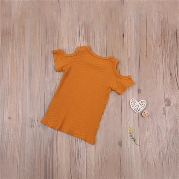 Bērniem Bērnu Meitene tīrtoņa Krāsu Trikotāžas Svītrains T-krekls ar Īsām Piedurknēm Pie pleca Apaļu Kakla Topi Vasaras Apģērbu 1-6Y
