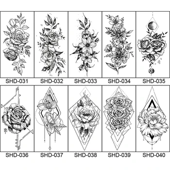 Ūdensnecaurlaidīgus Pagaidu Tetovējums Black Sketchs Ziedi Dzīvnieku Tetovējumu Uzlīmes Flash Viltus Ķermeņa Tetovējumiem Sievietēm tatuajes temporales