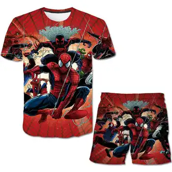 Ir 2021. Vasarā Puiku Apģērbu Komplekti Karikatūra Brīnums - Spiderman Zēni Meitene Drēbes, 4-14Years Bērniem, Uzstādīt Karikatūra T-krekls + Īsās Bikses