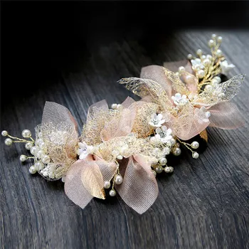 Korejiešu Stilā, zīda dzija ziedu galvassegu līgava skaistums līgava kāzu matu aksesuāri, rozā matu rotājumu