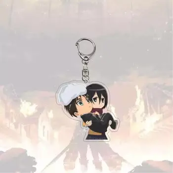 Karikatūra Anime Uzbrukumu Titan Keychain Double Sided Akrila Atslēgu piekariņi Eren Q Versija Skaitļi Atslēgu Gredzens Metāla Turētājs Piederumi