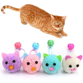 Krāsains Plīša Teaser Pet Cat Peles Galvas Formu Modelēšana Palying Rotaļlietu Kaķēns Bell Interaktīvās Grabēt Košļāt Rotaļlietas